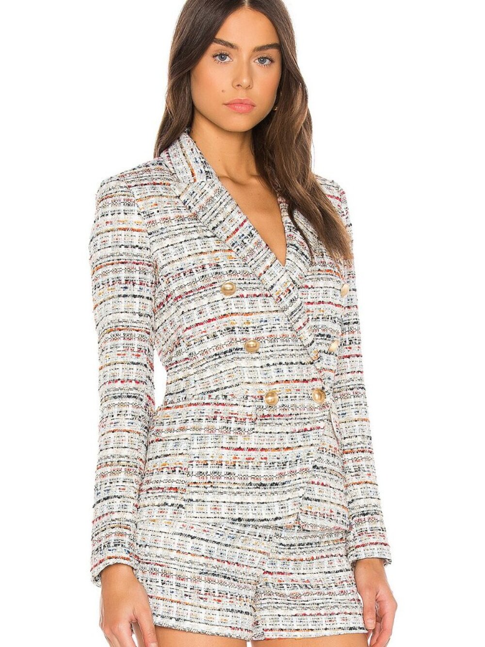 L'AGENCE Kenzie Double Breasted Tweed Blazer – Orange & Blue Multi – Size 4 NWOT - Picture 6 of 8